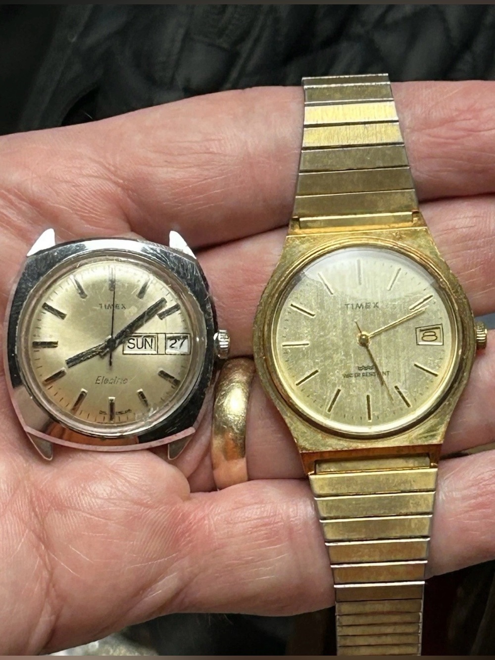 2 Vintage Watches: Timex Marlin Mech. Gold Tone w/ Bracelet & Timex Elec. Quartz
